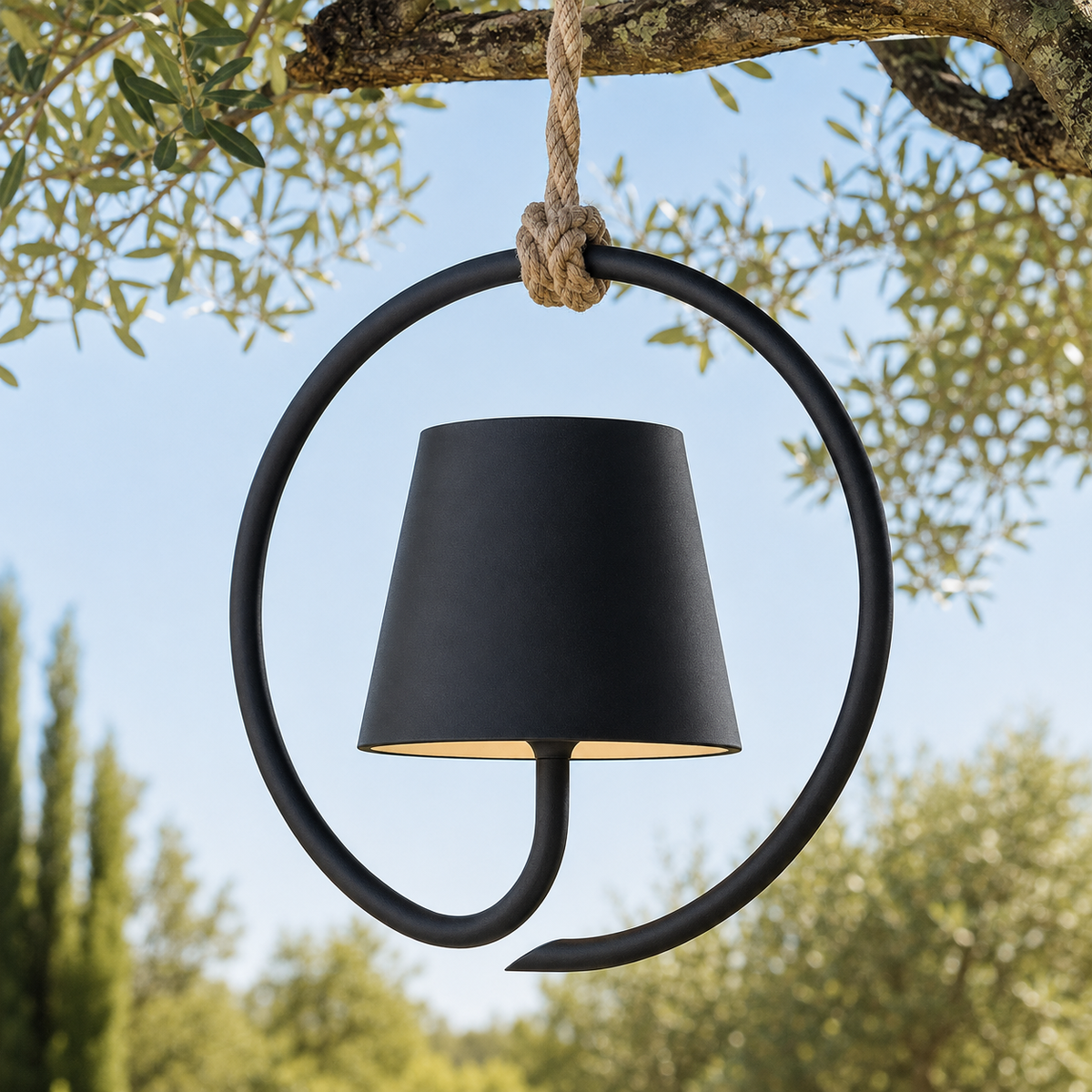 Suspension sans fil rechargeable pour extérieur étanche à intensité réglable USB-C corde de jute éclairage d’ambiance terrasse jardin | Sansoti