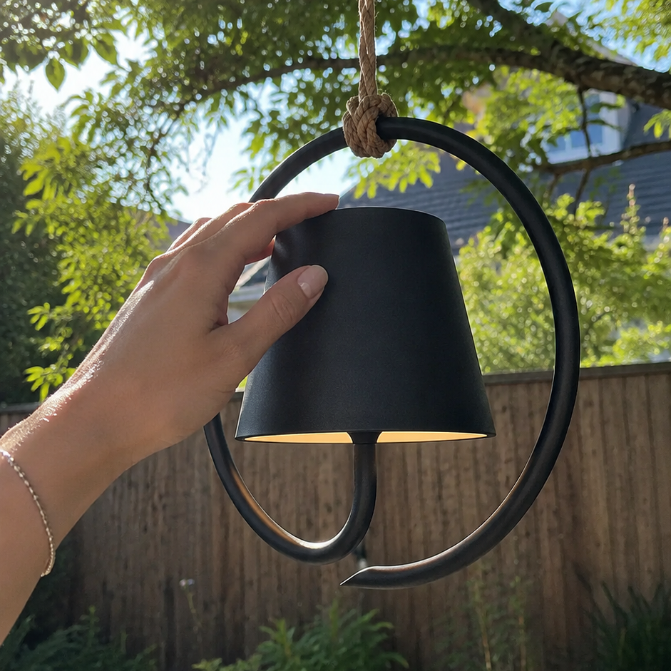 Suspension sans fil rechargeable pour extérieur étanche à intensité réglable USB-C corde de jute éclairage d’ambiance terrasse jardin | Sansoti