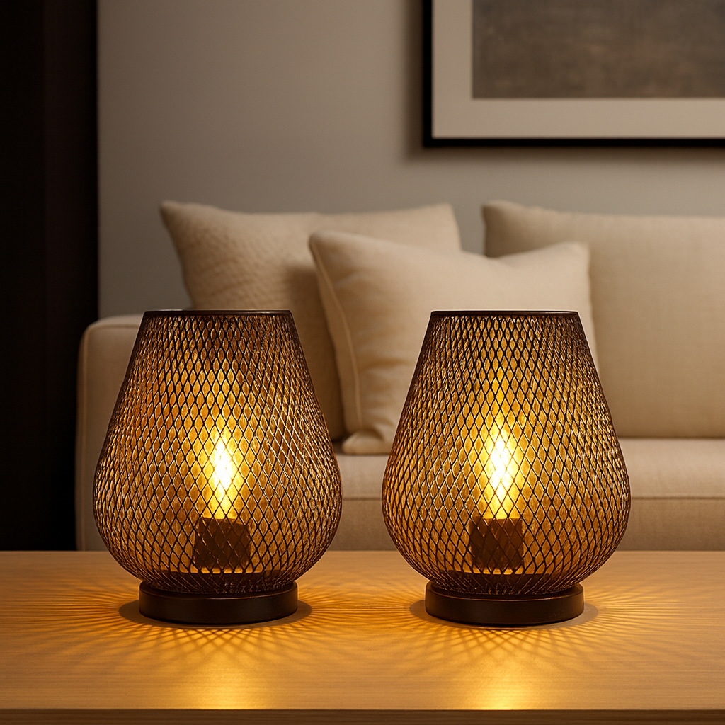 Draadloze Metalen Tafellamp met Warm LED-licht en Sierlijk Patroon – Sfeerlicht voor binnen & buiten | Sansoti
