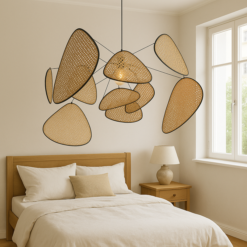 Rattan Hängelampe LED 3000K Warmweiß Schlafzimmer Essecke Organisches Design Rattan Beleuchtung Deckenleuchte Natürlicher Stil | Restfield