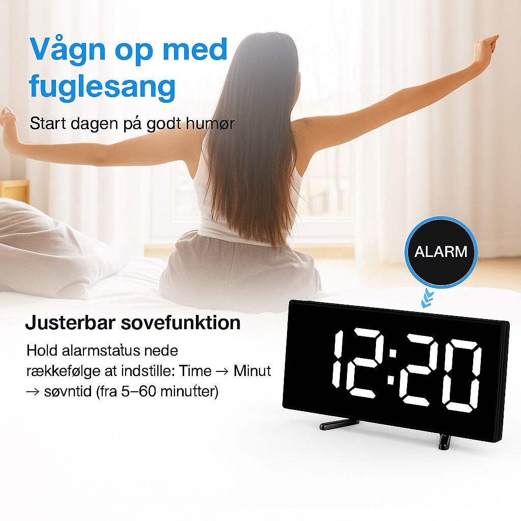 Digitale LED Wekker met Gebogen Display – Automatische Lichtregeling & Groot Scherm | Sansoti
