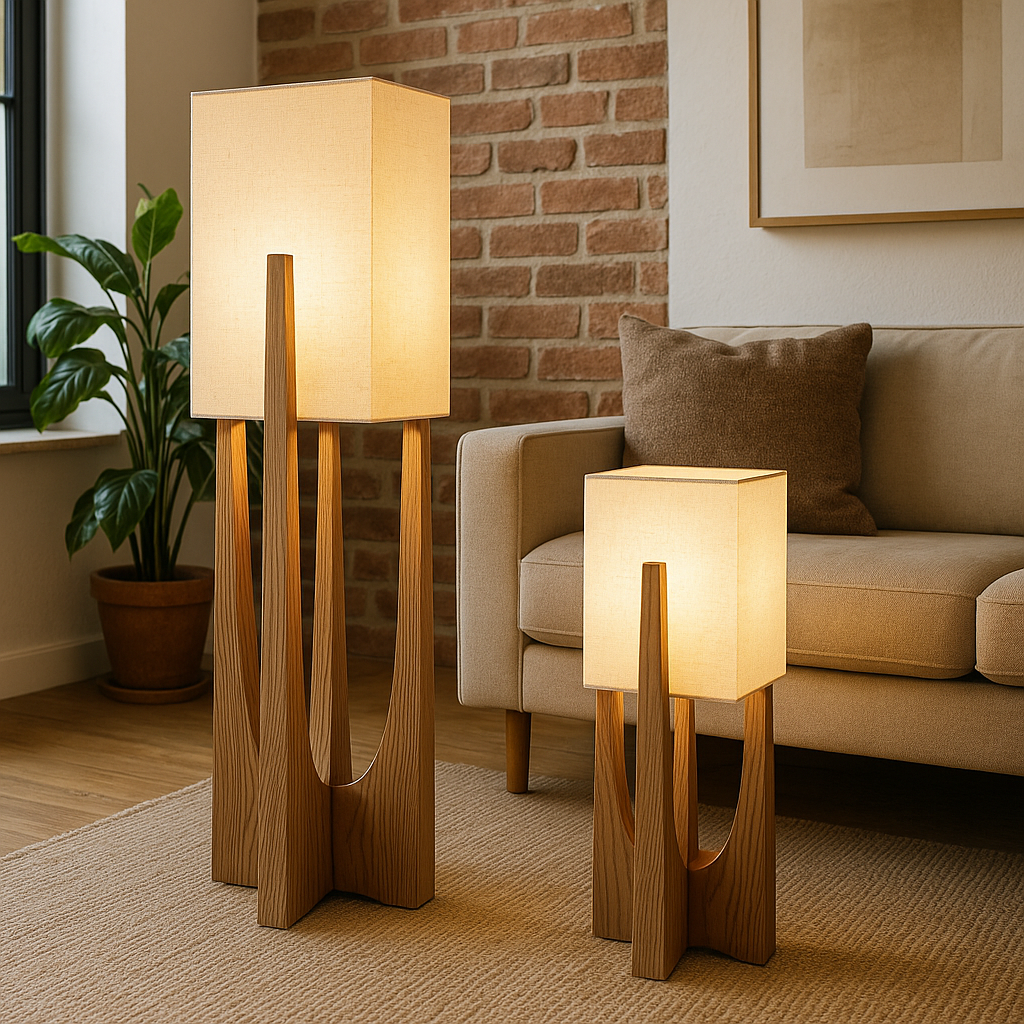 Japanische Stehlampe Stoff und Holz | Natürliches warmes Stimmungslicht Wohnzimmer Schlafzimmer Leseecke Design | Sansoti