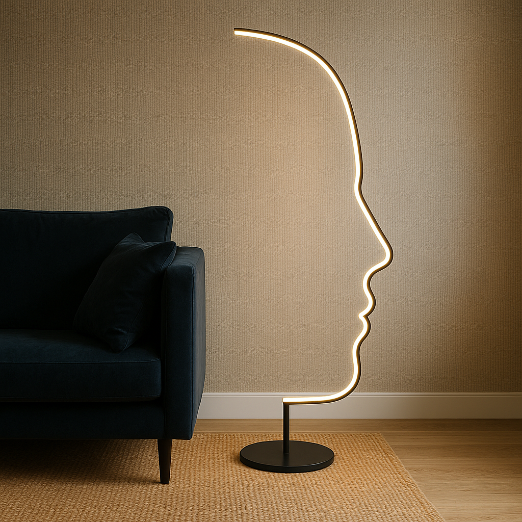 Gesicht Stehleuchte LED Aluminium Schwarz Wohnzimmer Design Skulptur Moderne Beleuchtung Silhouettenlampe | Restfield