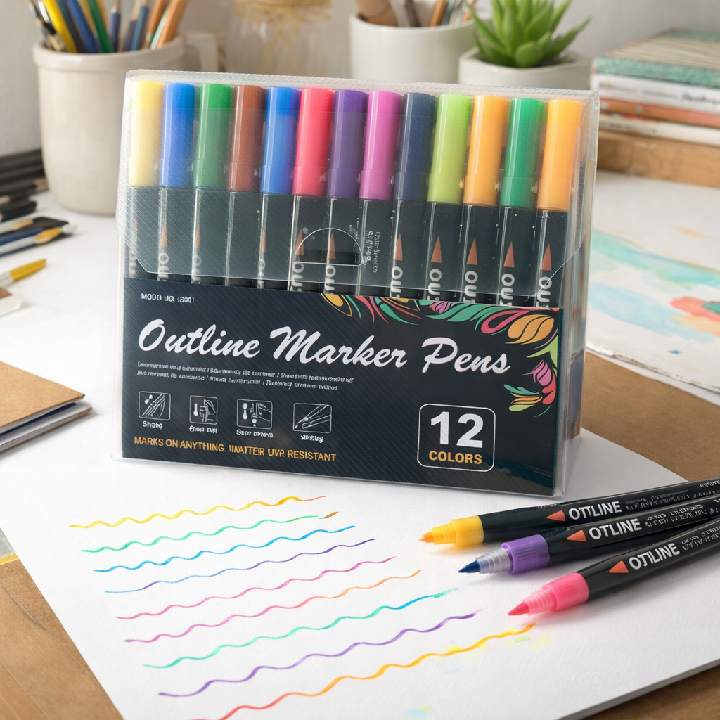 Metallic Stiften Set 12 Kleuren voor Papier Glas Kunststof Creatief Tekenen Knutselen DIY Projecten Hobby | Sansoti