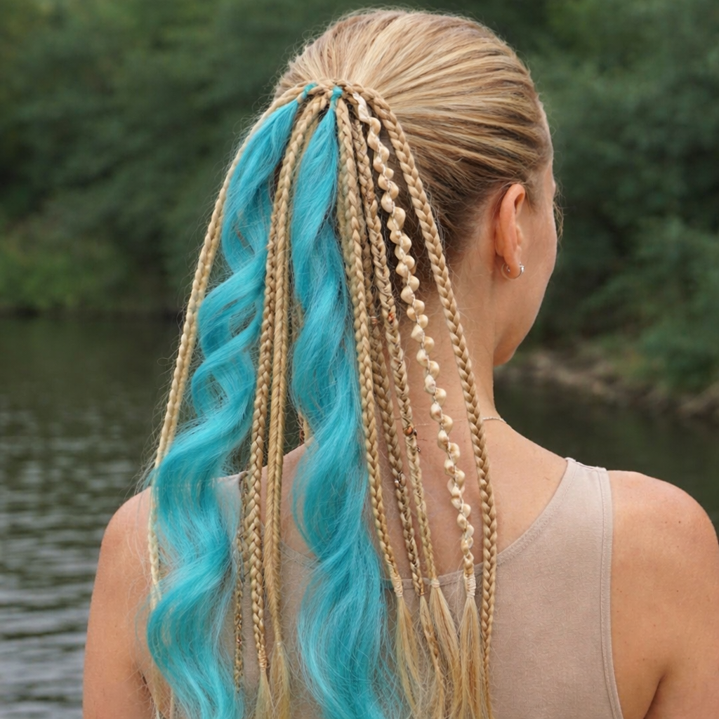Extension capillaire bohème en queue-de-cheval 50cm, cheveux synthétiques, 8 mèches dreadlocks, accessoire de tressage coloré | Sansoti