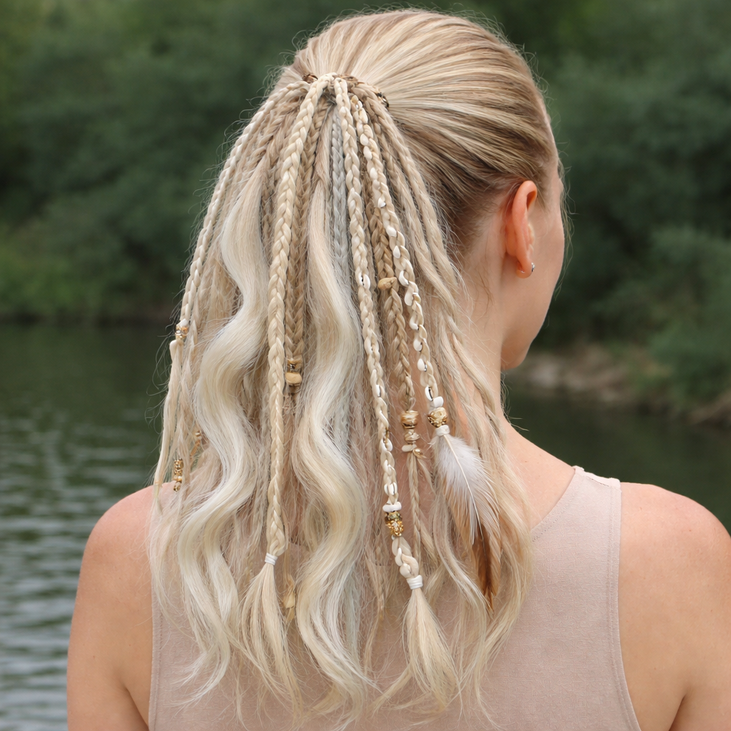Extension capillaire bohème en queue-de-cheval 50cm, cheveux synthétiques, 8 mèches dreadlocks, accessoire de tressage coloré | Sansoti