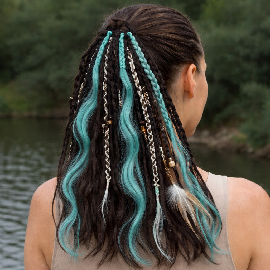 Extension capillaire bohème en queue-de-cheval 50cm, cheveux synthétiques, 8 mèches dreadlocks, accessoire de tressage coloré | Sansoti
