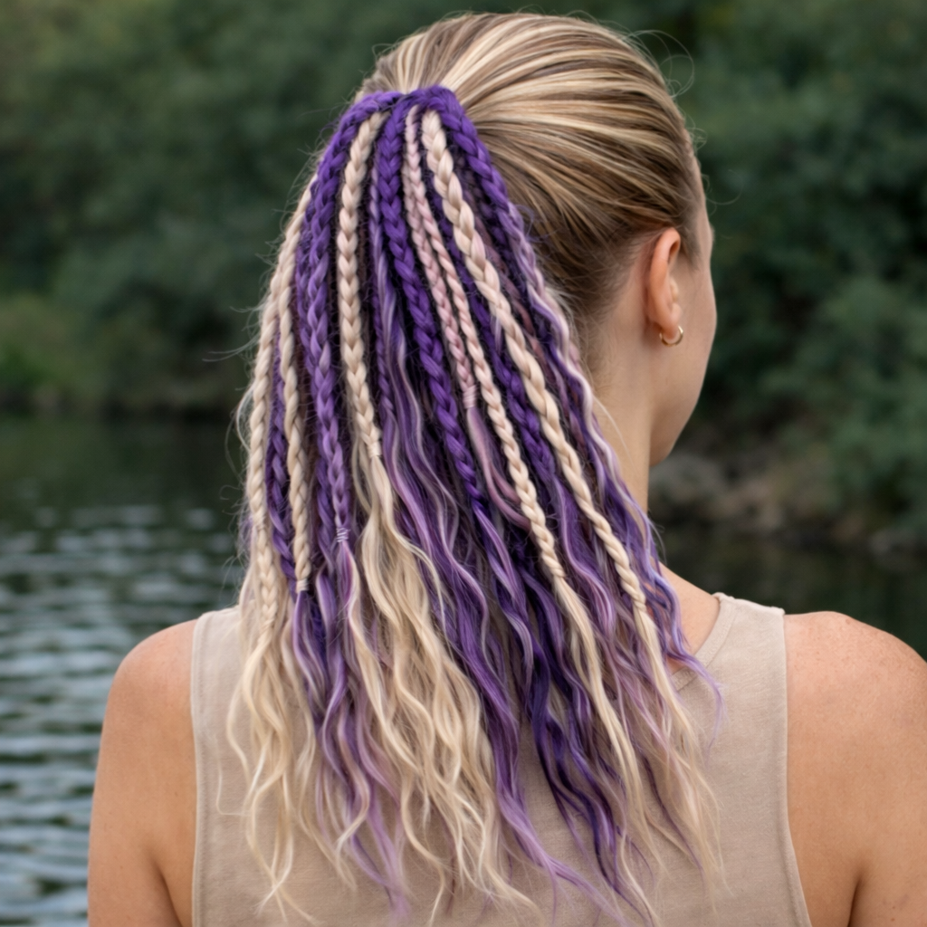 Extension capillaire bohème en queue-de-cheval 50cm, cheveux synthétiques, 8 mèches dreadlocks, accessoire de tressage coloré | Sansoti