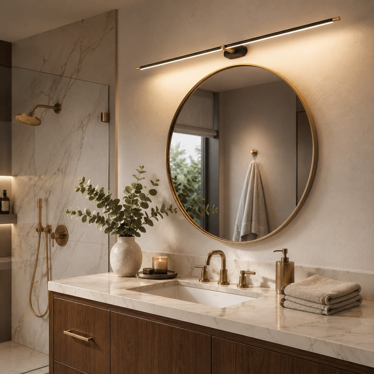 Adjustable Linear Wall Light Metal Fixture With Integrated LED Lighting For Bathroom Mirror | Sansoti