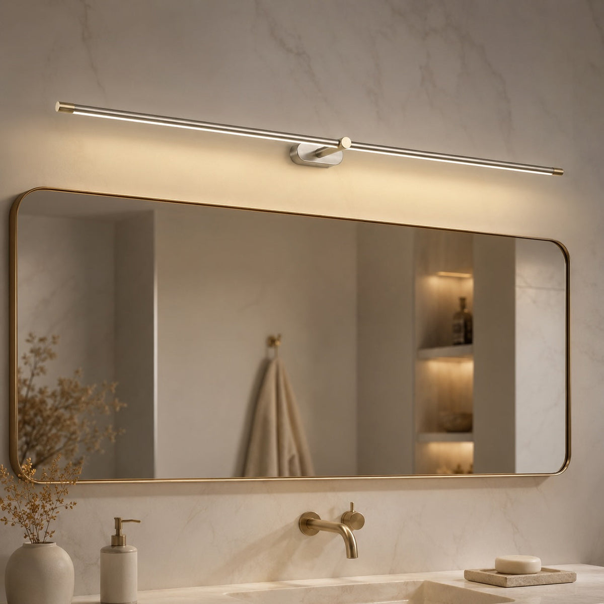 Adjustable Linear Wall Light Metal Fixture With Integrated LED Lighting For Bathroom Mirror | Sansoti