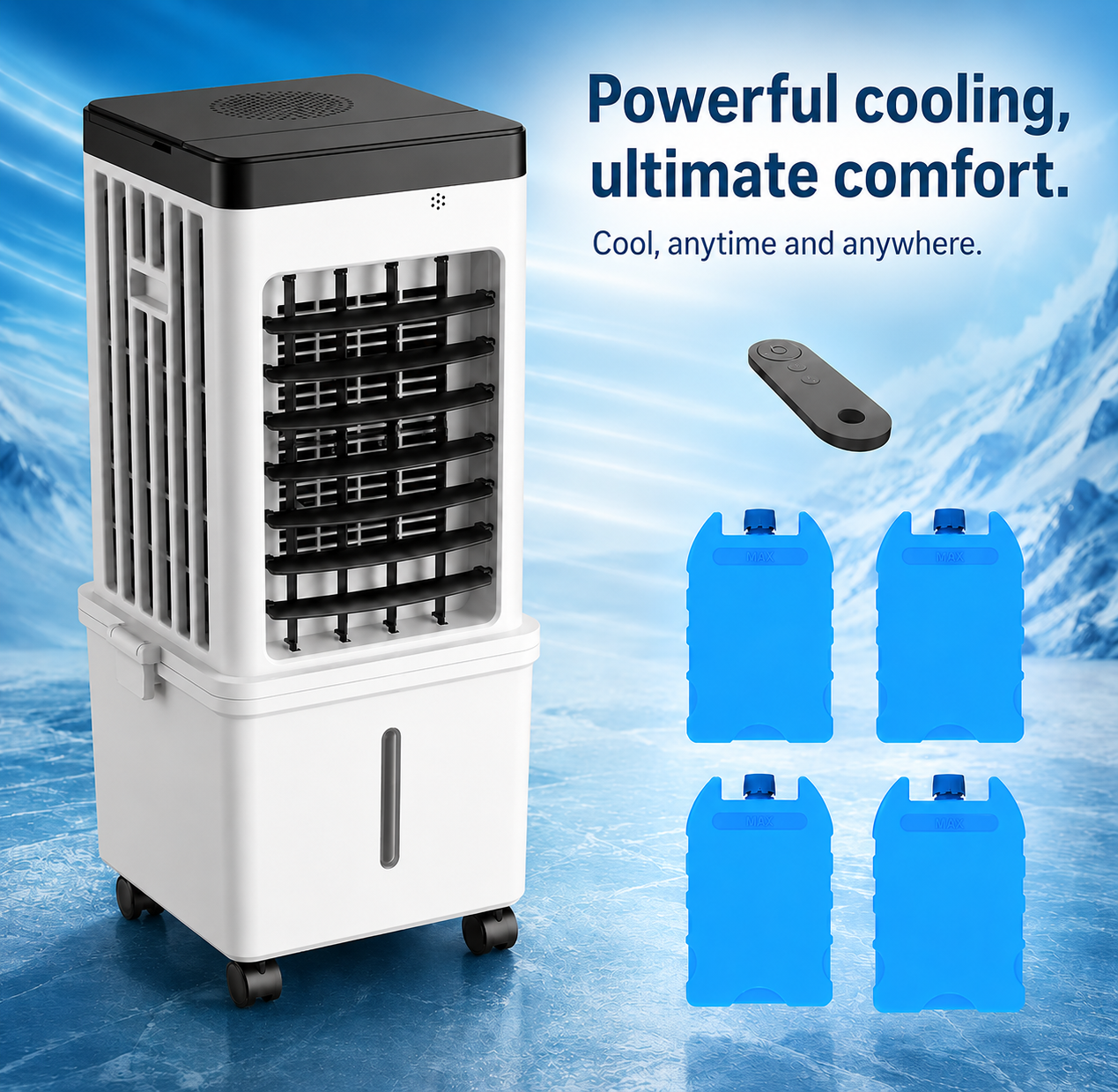 Mobile Klimaanlage Luftkühler 15L mit Wasserkühlung und Schwenkfunktion für Wohnzimmer, Schlafzimmer, Büro | Sansoti