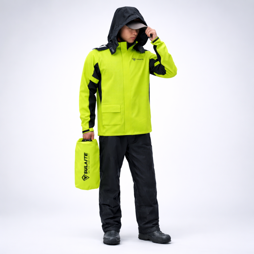 Tweedelig Regenpak Waterdicht Ademend Groen Zwart Oranje voor Outdoor Wandelen Fietsen Camping | Sansoti