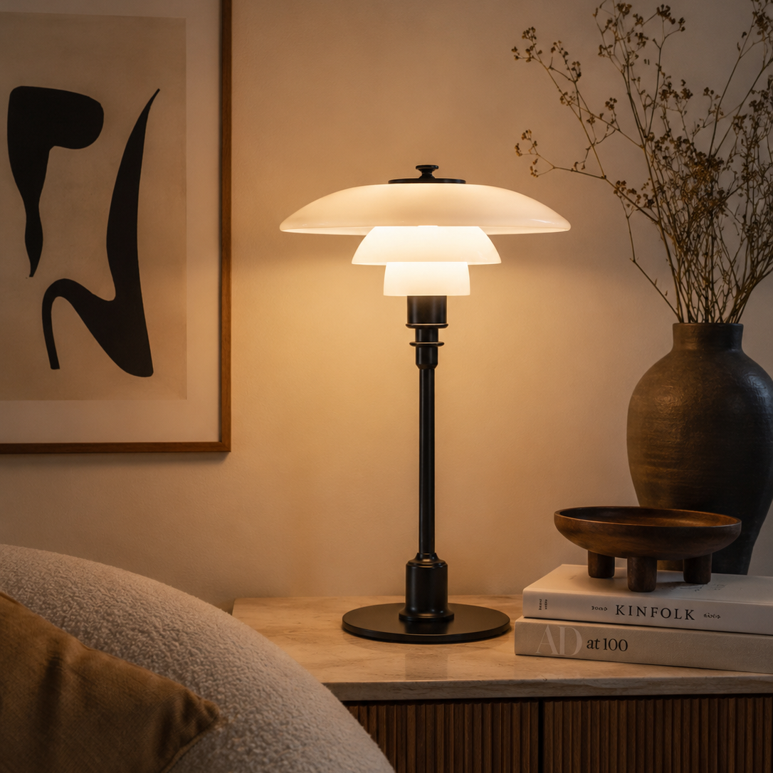 Tafellamp met Drie Glazen Kappen Dimbaar E27 LED Verlichting Leeslamp Nachtkastje Slaapkamer Scandinavisch | Sansoti