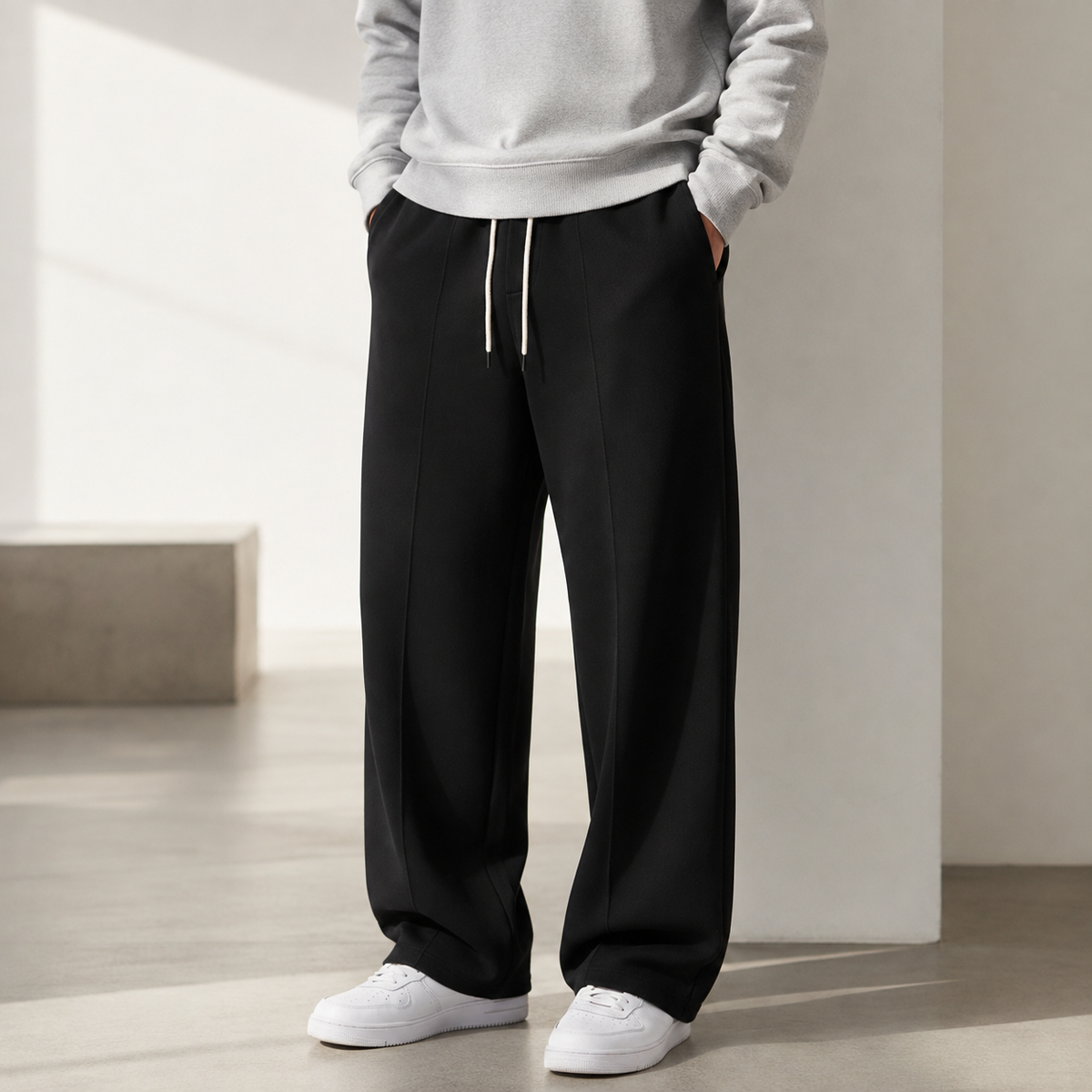 Full-Length Joggers Straight Fit Breathable Knitted Sports Trousers Drawstring Elastic Casual Women's Men's | Sansoti