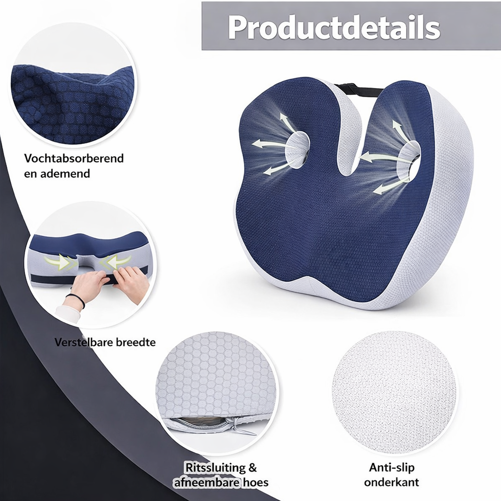 Ergonomisches Sitzkissen mit Memory-Schaum – Schmerzlinderung für Steißbein, Ischias & Becken – Atmungsbezug | Sansoti