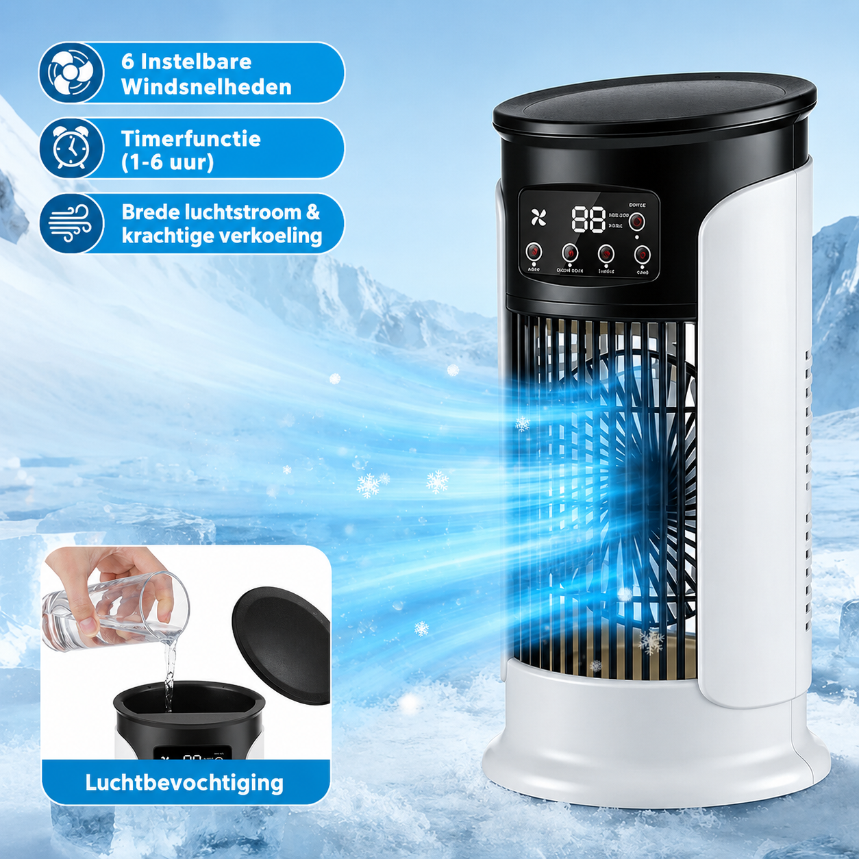 Compacte 3-in-1 Toren Luchtkoeler met Stille Werking en 6 Snelheden | Sansoti