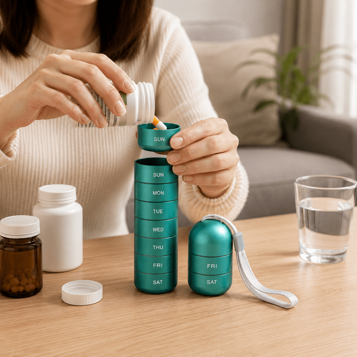 Organizador de medicamentos de 7 días, pastillero compacto con compartimentos semanales, portátil para casa y viajes, dosis diaria | Sansoti