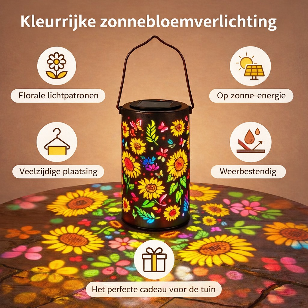 Decoratieve Tuinlantaarn op Zonne-energie met Bloemenpatroon voor Terras en Tuin | Warm & Gekleurd Licht | Sfeerverlichting voor Tuinpad en Balkon | Sansoti