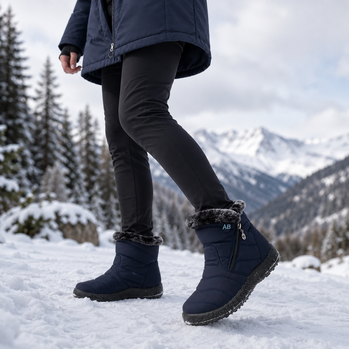 Wasserdichte Winterstiefeletten Damen Warm gefüttert Rutschfeste Sohle Seitlicher Reißverschluss Schneestiefel Bequem Outdoor | Sansoti