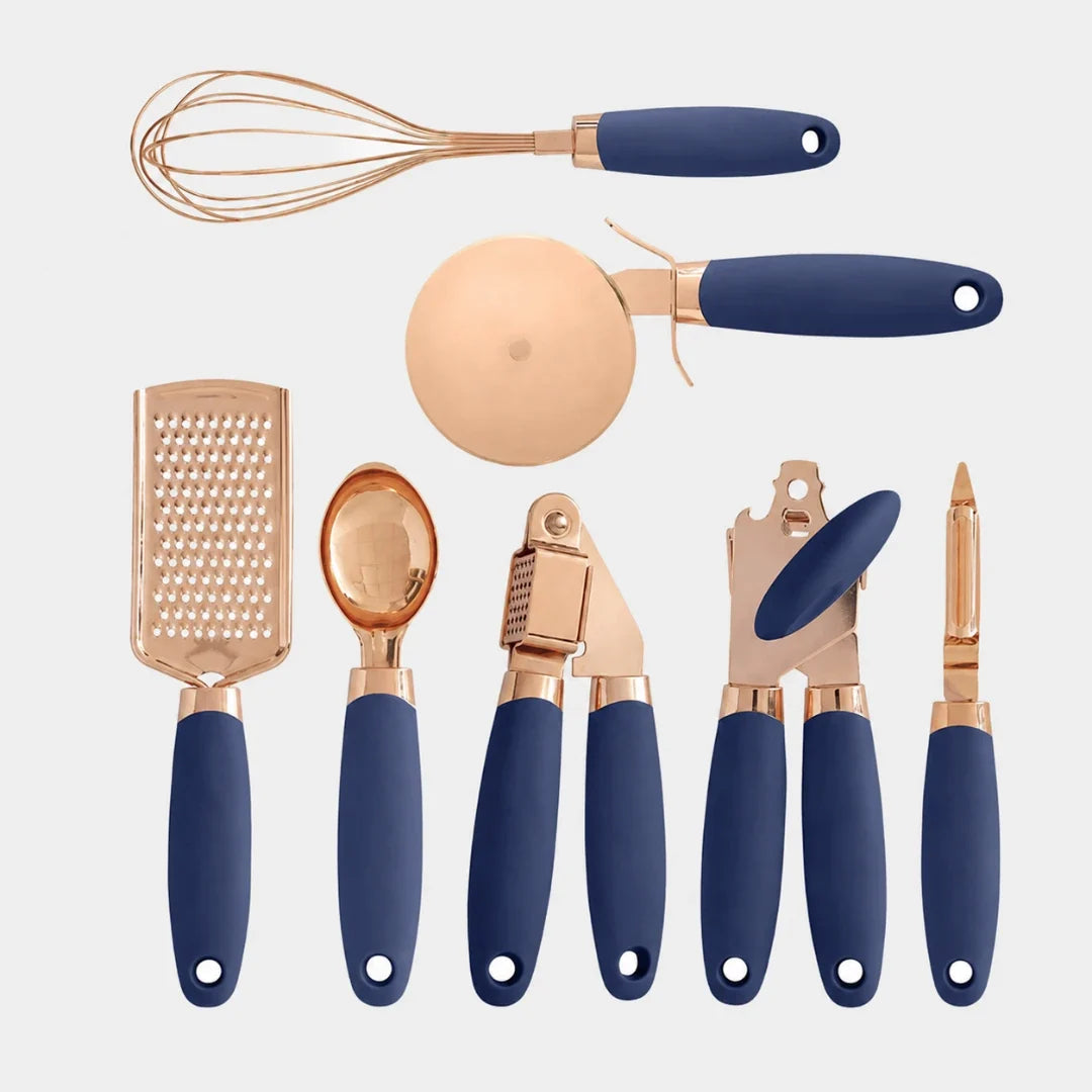 Keukengerei Set 7-Delig met Zachte Handvatten Roségoud Afwerking Compleet Keukenset Kookgerei Spatels | Sansoti