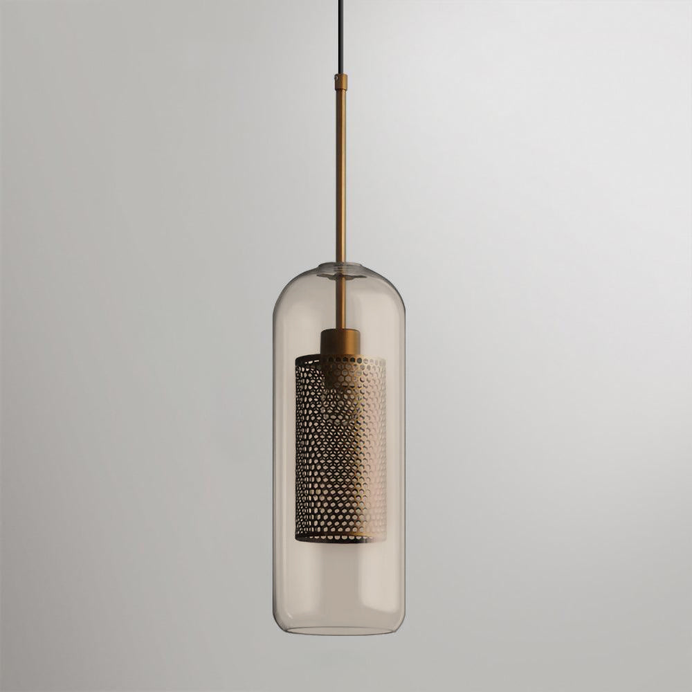 Glazen Hanglamp met Metalen Gaaskap Transparant Amber Zwart Goud 20-30cm Scandinavisch Design Eetkamer Keuken | Sansoti