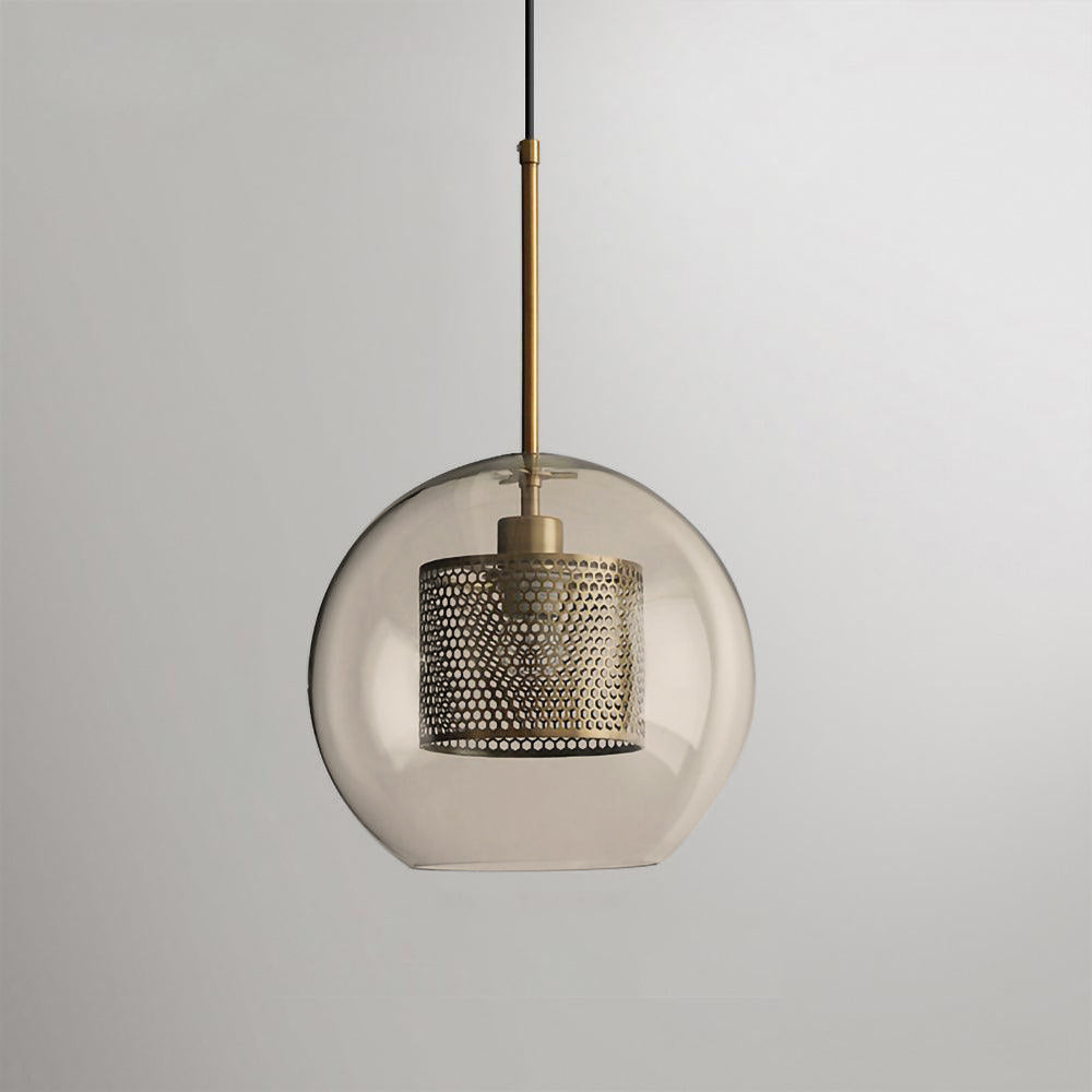 Glazen Hanglamp met Metalen Gaaskap Transparant Amber Zwart Goud 20-30cm Scandinavisch Design Eetkamer Keuken | Sansoti