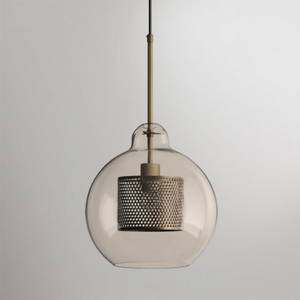 Glazen Hanglamp met Metalen Gaaskap Transparant Amber Zwart Goud 20-30cm Scandinavisch Design Eetkamer Keuken | Sansoti