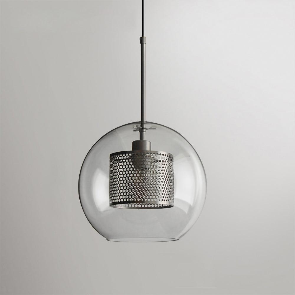 Glazen Hanglamp met Metalen Gaaskap Transparant Amber Zwart Goud 20-30cm Scandinavisch Design Eetkamer Keuken | Sansoti