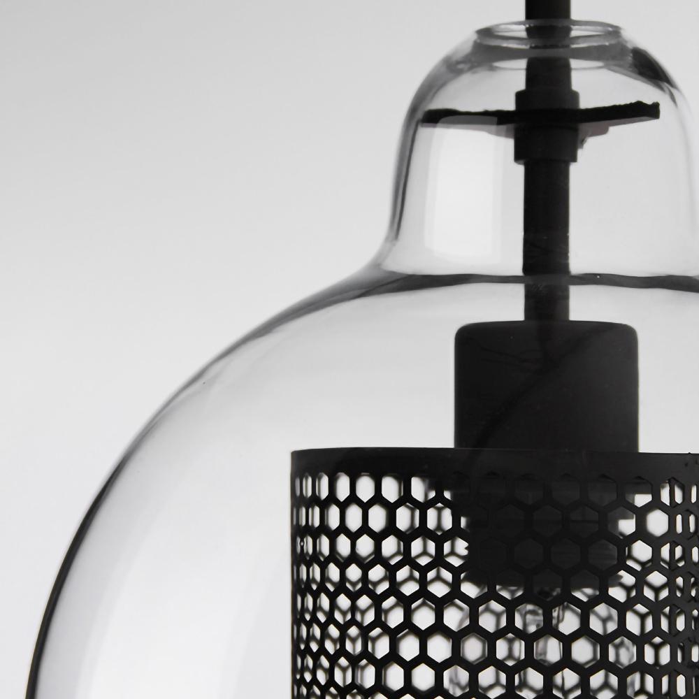 Glazen Hanglamp met Metalen Gaaskap Transparant Amber Zwart Goud 20-30cm Scandinavisch Design Eetkamer Keuken | Sansoti