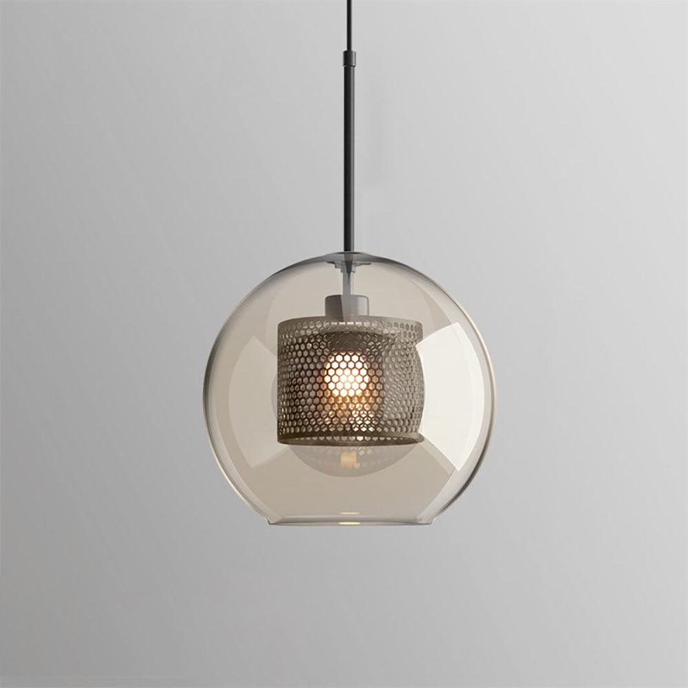 Glazen Hanglamp met Metalen Gaaskap Transparant Amber Zwart Goud 20-30cm Scandinavisch Design Eetkamer Keuken | Sansoti