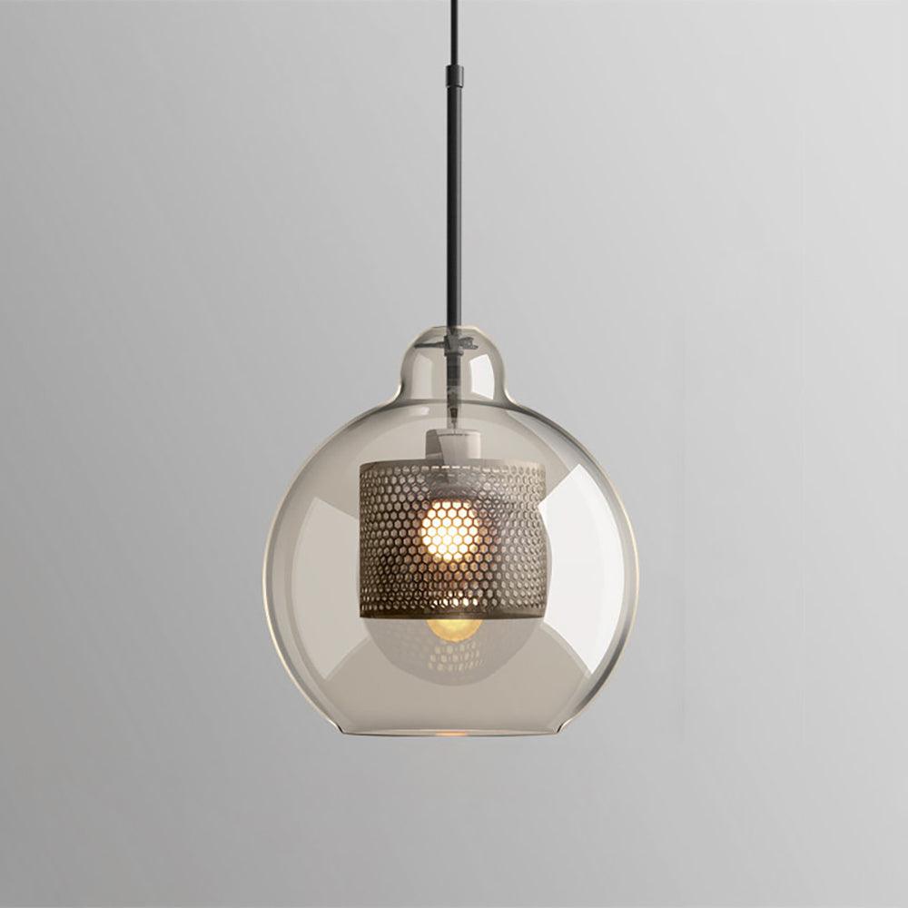 Glazen Hanglamp met Metalen Gaaskap Transparant Amber Zwart Goud 20-30cm Scandinavisch Design Eetkamer Keuken | Sansoti