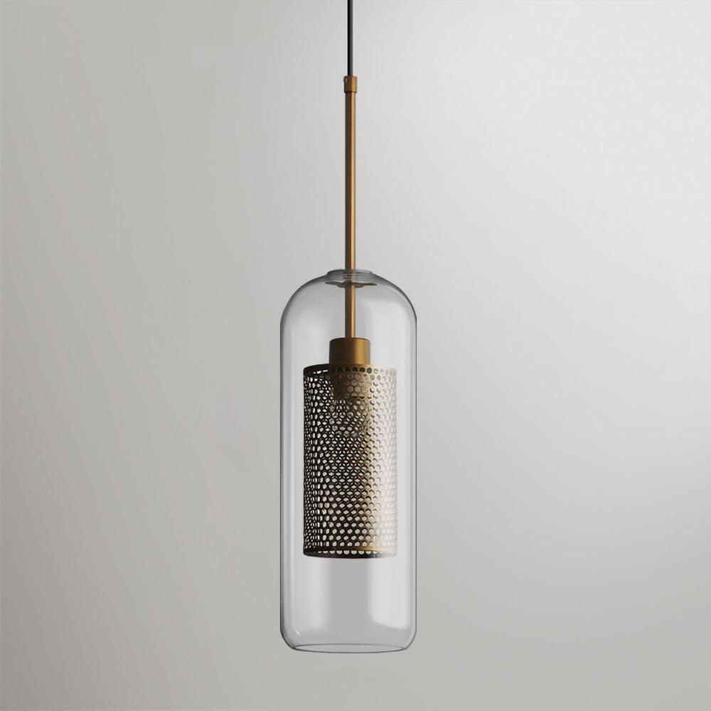 Glazen Hanglamp met Metalen Gaaskap Transparant Amber Zwart Goud 20-30cm Scandinavisch Design Eetkamer Keuken | Sansoti