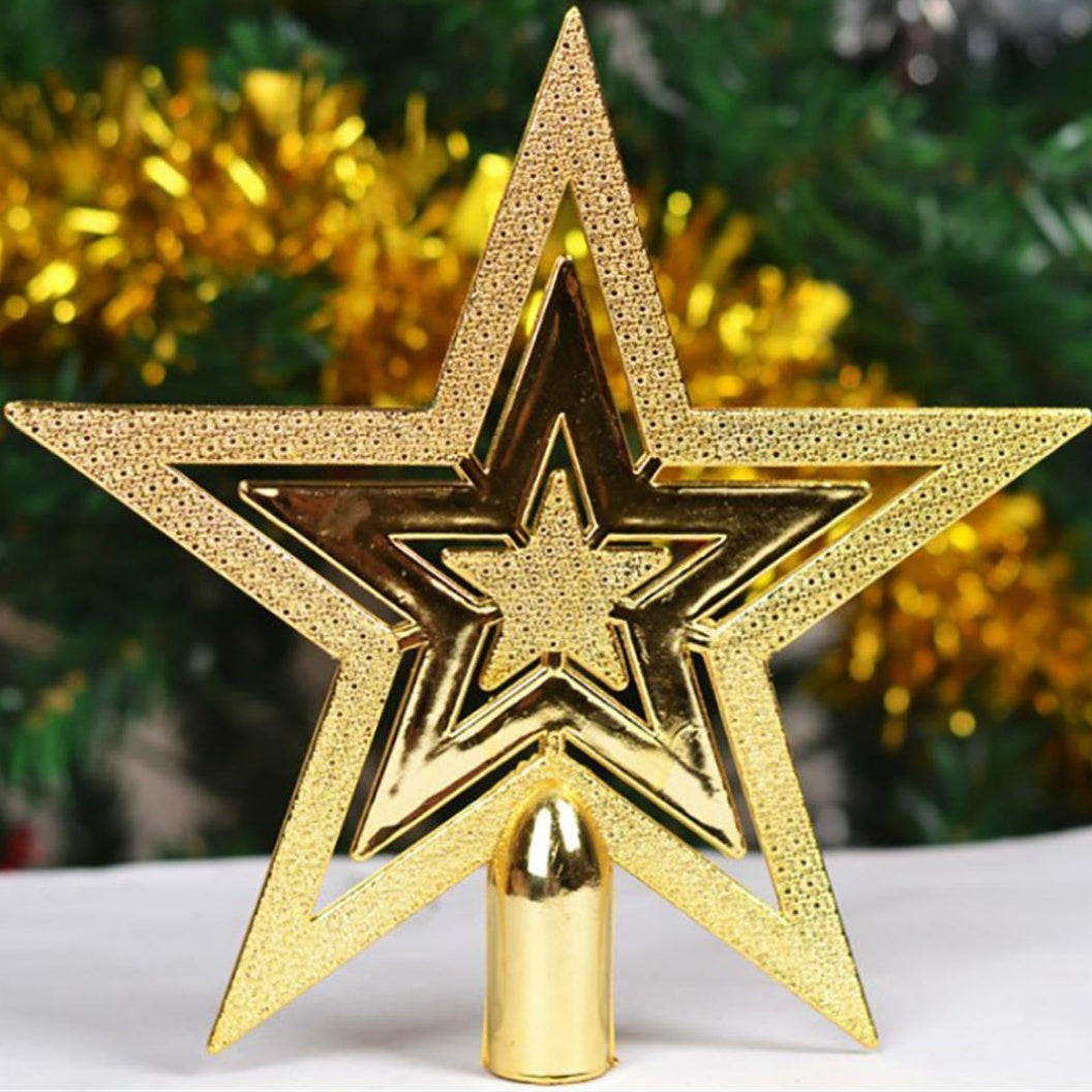 Decoratieve Kerstboomtopper Ster – Goud Zilver Rood – Vintage Glitter Piek voor Feestelijke Eindejaarsdecoratie zonder Elektriciteit | Sansoti