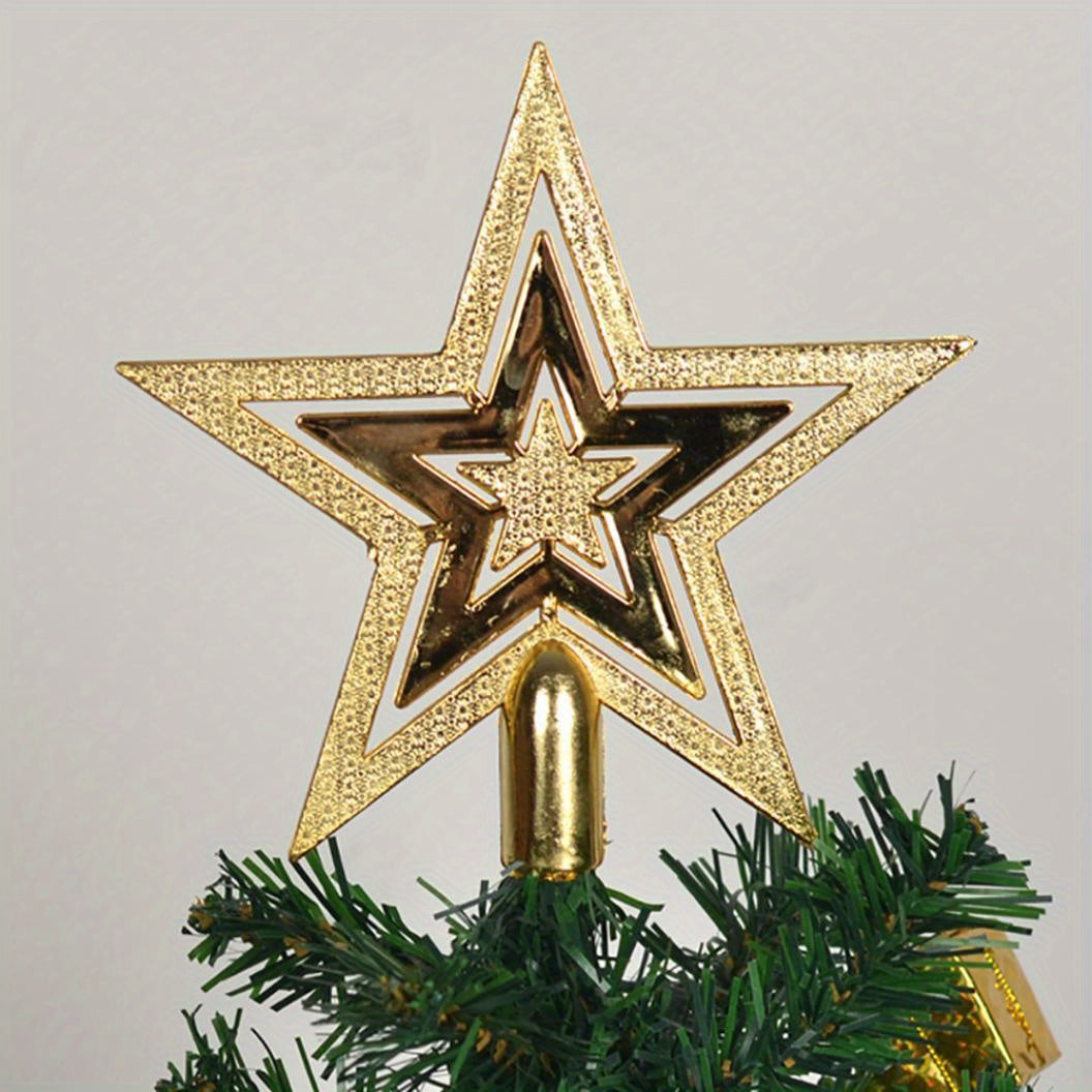 Decoratieve Kerstboomtopper Ster – Goud Zilver Rood – Vintage Glitter Piek voor Feestelijke Eindejaarsdecoratie zonder Elektriciteit | Sansoti