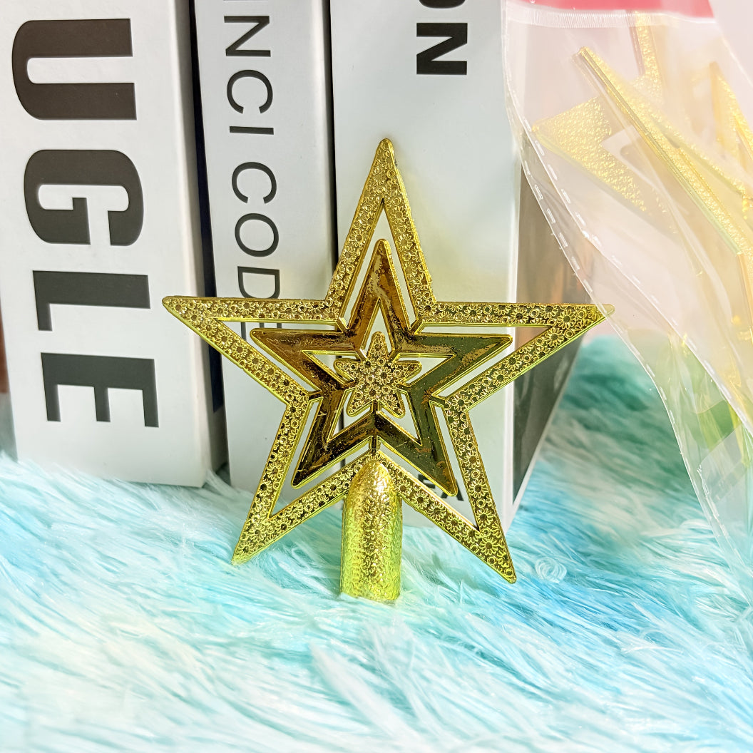 Decoratieve Kerstboomtopper Ster – Goud Zilver Rood – Vintage Glitter Piek voor Feestelijke Eindejaarsdecoratie zonder Elektriciteit | Sansoti