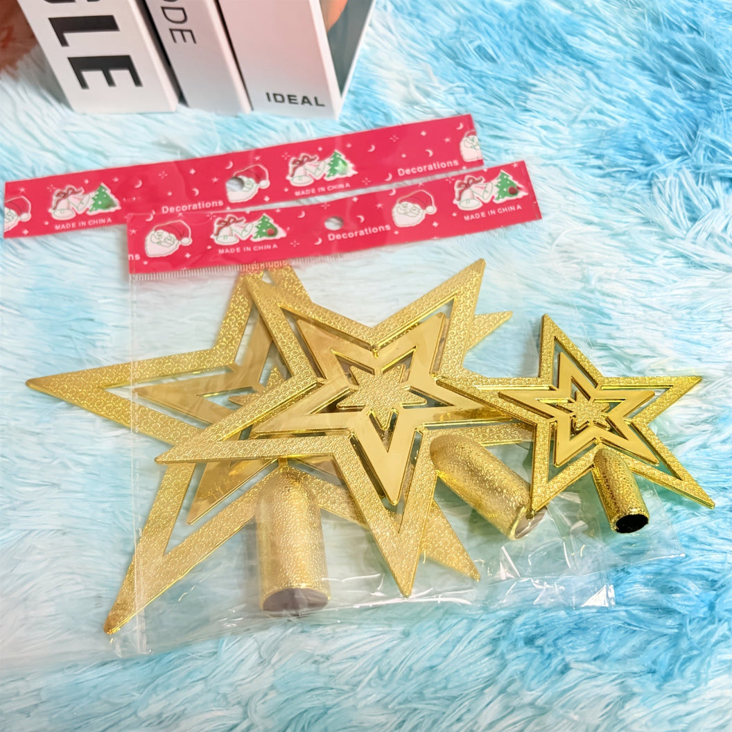 Decoratieve Kerstboomtopper Ster – Goud Zilver Rood – Vintage Glitter Piek voor Feestelijke Eindejaarsdecoratie zonder Elektriciteit | Sansoti