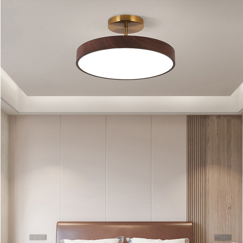LED-Deckenleuchte Holzoptik Gold Rund Halbaufbau Wohnzimmer Schlafzimmer Esszimmer Design Deckenbeleuchtung | Restfield