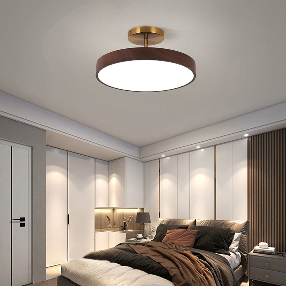 LED-Deckenleuchte Holzoptik Gold Rund Halbaufbau Wohnzimmer Schlafzimmer Esszimmer Design Deckenbeleuchtung | Restfield
