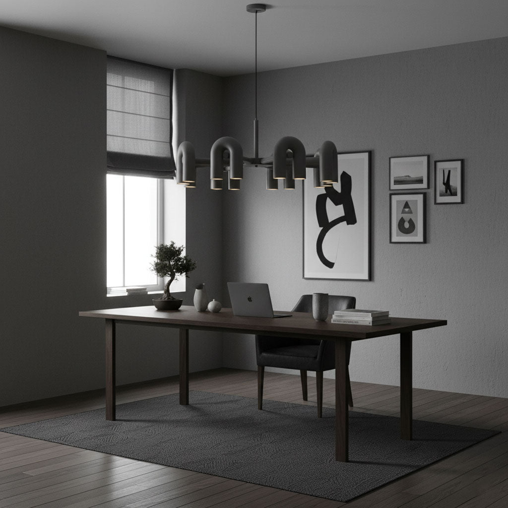 Modulaire Kroonluchter met U-Vormige Armen – Verstelbaar Design – Zwart, Grijs, Oranje of Blauw – 3, 4, 6 of 8 Lichtpunten – Modern Statement | Sansoti