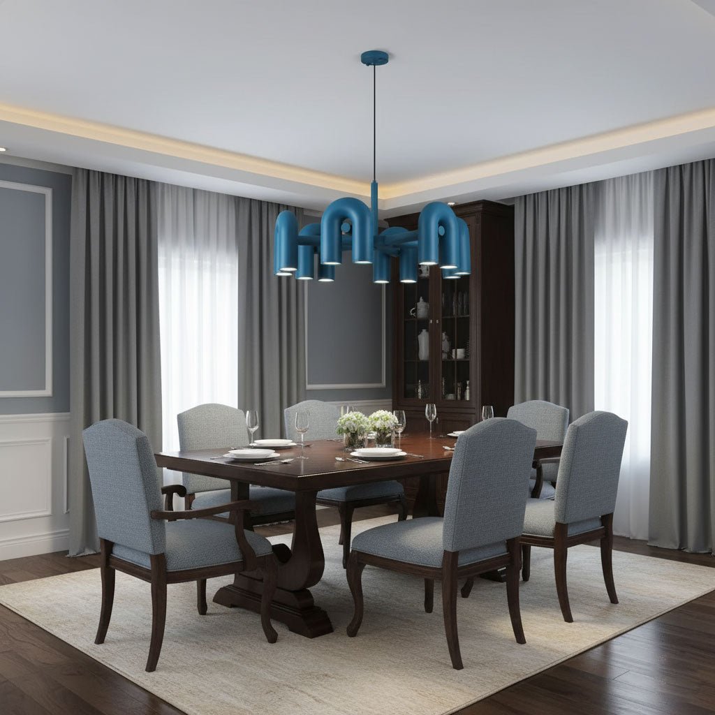 Modulaire Kroonluchter met U-Vormige Armen – Verstelbaar Design – Zwart, Grijs, Oranje of Blauw – 3, 4, 6 of 8 Lichtpunten – Modern Statement | Sansoti