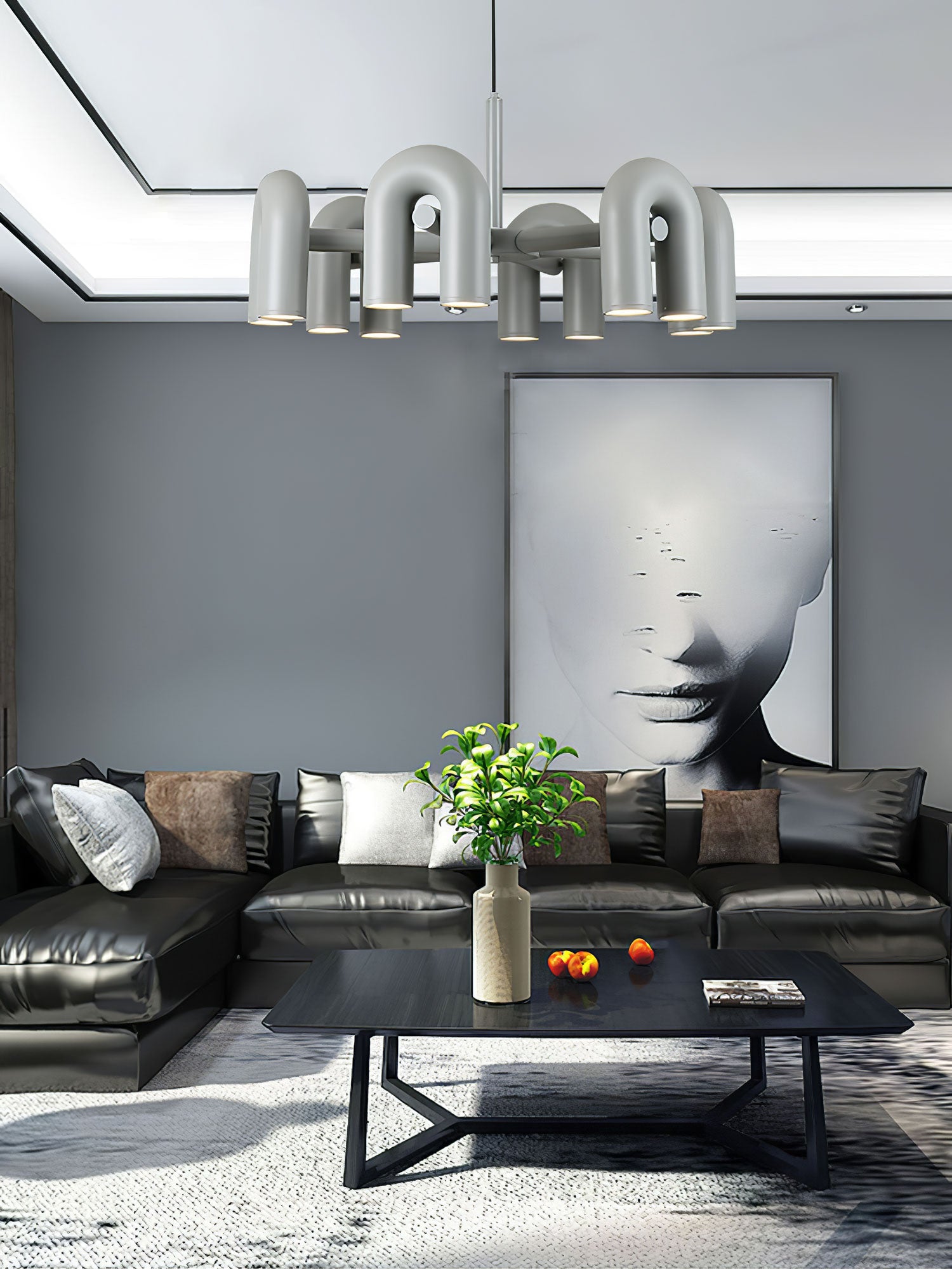Modulaire Kroonluchter met U-Vormige Armen – Verstelbaar Design – Zwart, Grijs, Oranje of Blauw – 3, 4, 6 of 8 Lichtpunten – Modern Statement | Sansoti