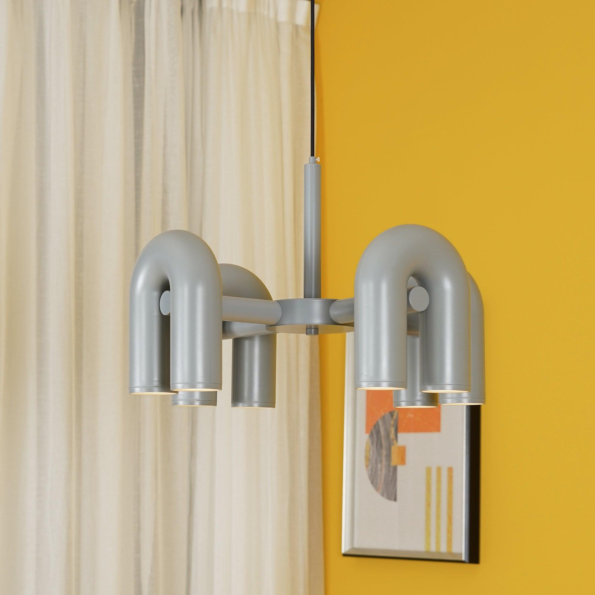 Modulaire Kroonluchter met U-Vormige Armen – Verstelbaar Design – Zwart, Grijs, Oranje of Blauw – 3, 4, 6 of 8 Lichtpunten – Modern Statement | Sansoti