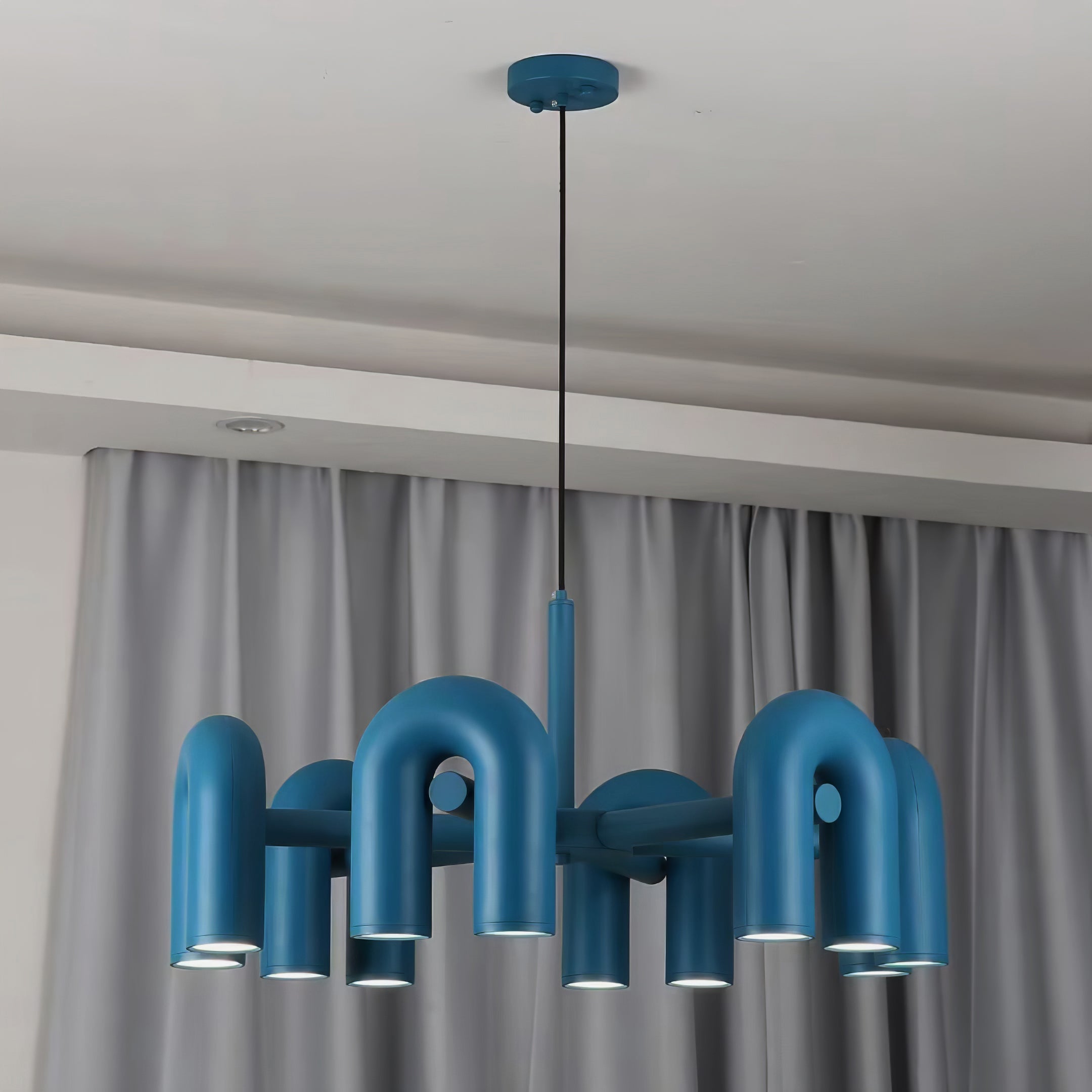 Modulaire Kroonluchter met U-Vormige Armen – Verstelbaar Design – Zwart, Grijs, Oranje of Blauw – 3, 4, 6 of 8 Lichtpunten – Modern Statement | Sansoti