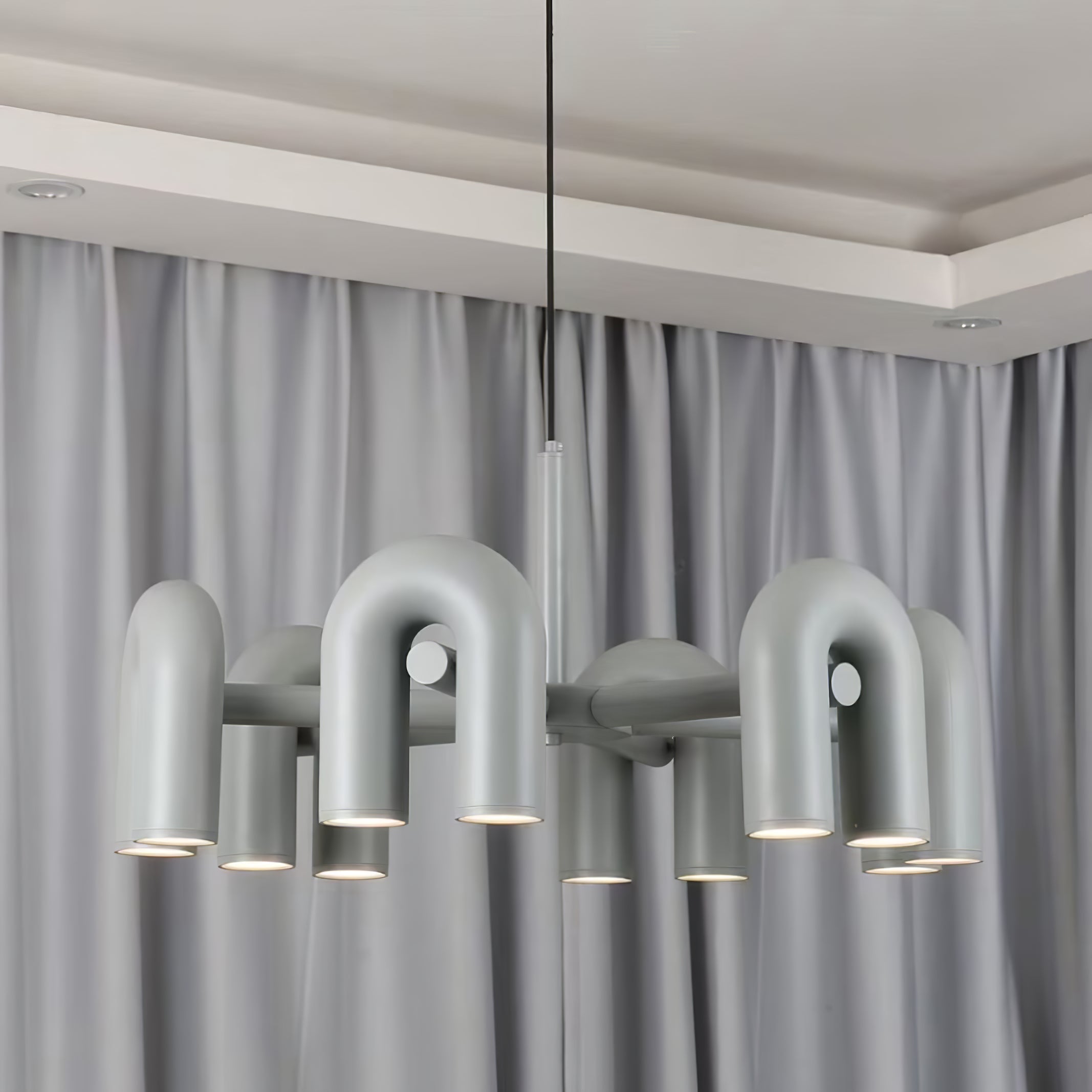 Modulaire Kroonluchter met U-Vormige Armen – Verstelbaar Design – Zwart, Grijs, Oranje of Blauw – 3, 4, 6 of 8 Lichtpunten – Modern Statement | Sansoti