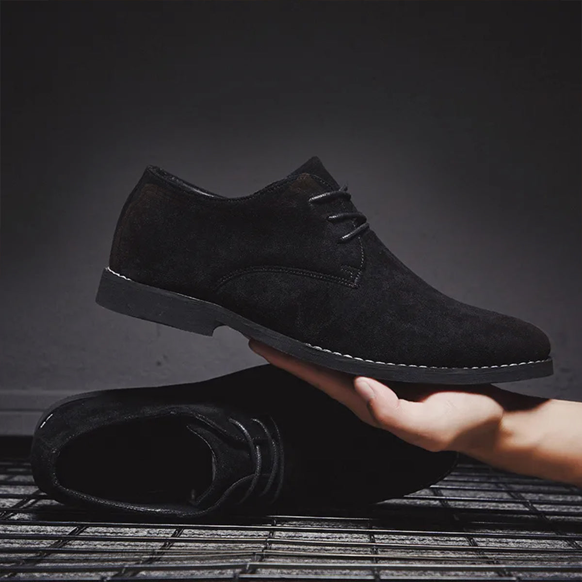 Men’s Suede Derby Shoes with Lace-Up Closure, Formal Casual, Black, Brown, Khaki, Elegant Everyday Style | Sansoti