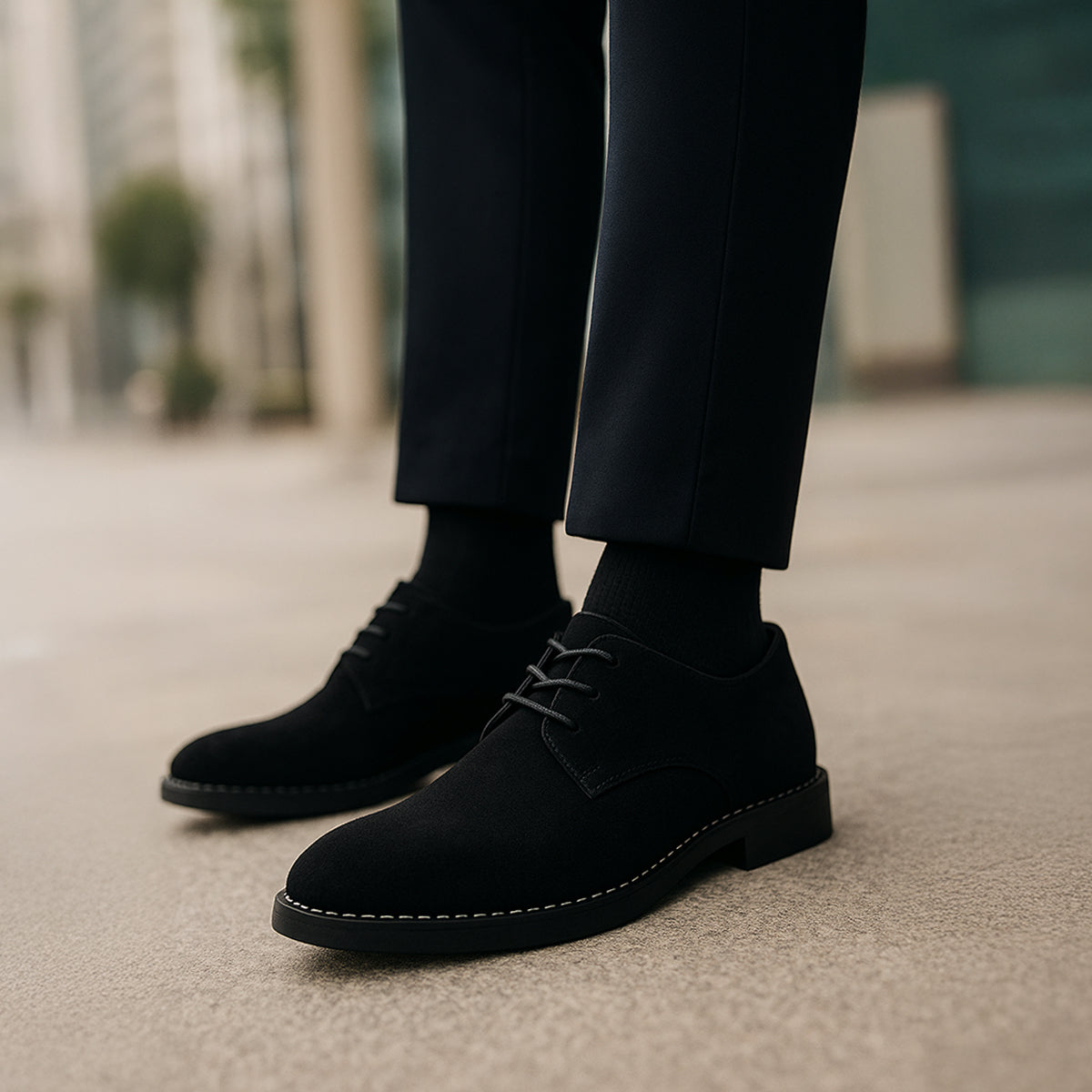 Men’s Suede Derby Shoes with Lace-Up Closure, Formal Casual, Black, Brown, Khaki, Elegant Everyday Style | Sansoti