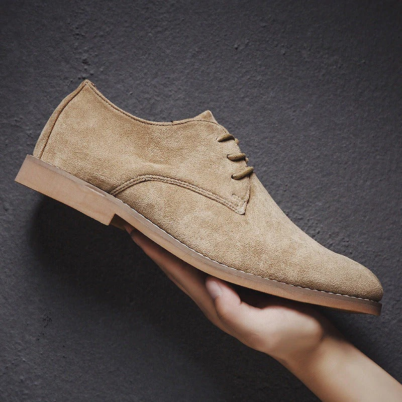 Men’s Suede Derby Shoes with Lace-Up Closure, Formal Casual, Black, Brown, Khaki, Elegant Everyday Style | Sansoti