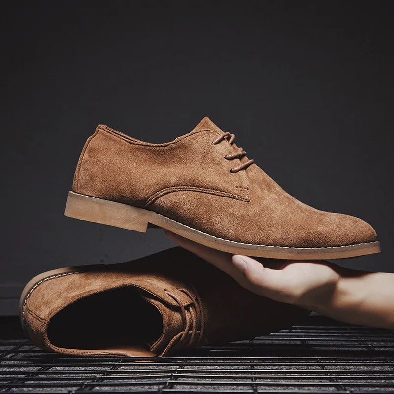 Men’s Suede Derby Shoes with Lace-Up Closure, Formal Casual, Black, Brown, Khaki, Elegant Everyday Style | Sansoti