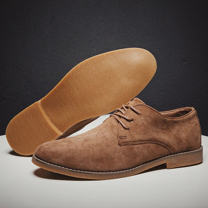 Men’s Suede Derby Shoes with Lace-Up Closure, Formal Casual, Black, Brown, Khaki, Elegant Everyday Style | Sansoti