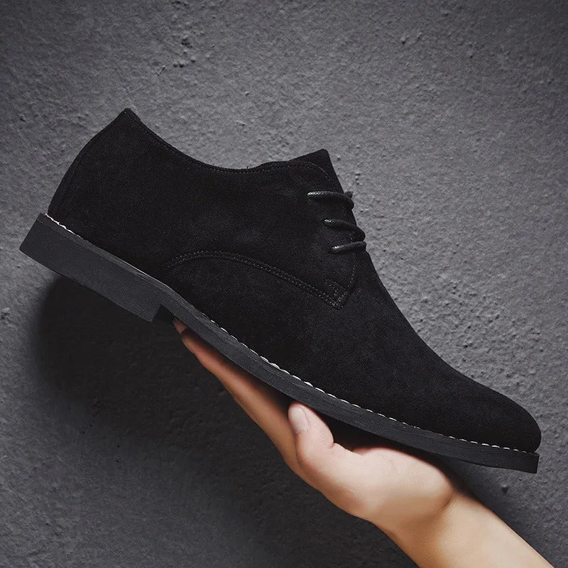 Men’s Suede Derby Shoes with Lace-Up Closure, Formal Casual, Black, Brown, Khaki, Elegant Everyday Style | Sansoti